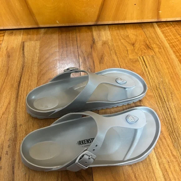Birkenstock Metallic Gray Slide Sandals - Picture 3 of 3